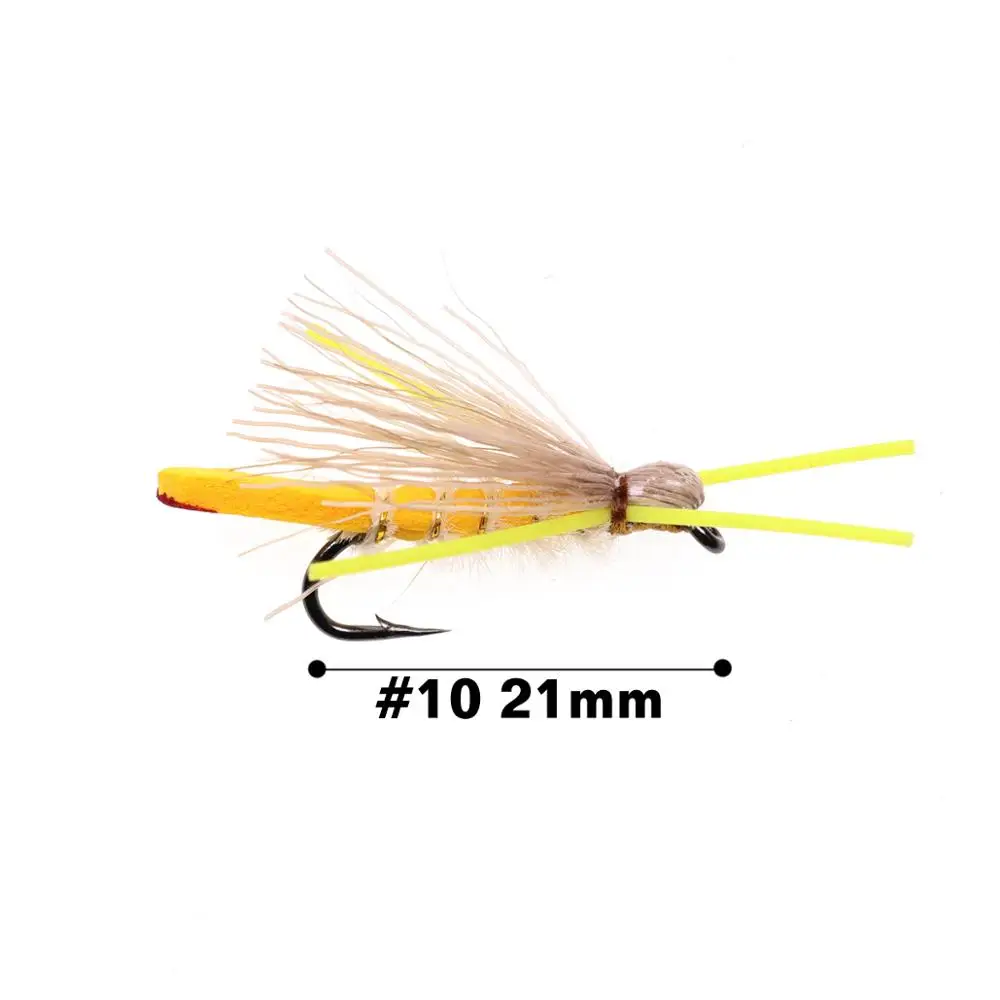 Bimoo-señuelos de pesca de trucha, 8 unidades, Yellow Hopper, Madam X Dry Fly, tamaño #10, moscas de agua dulce, térmicas, Fly Brown Rainbow Cutthroat - imagen 2