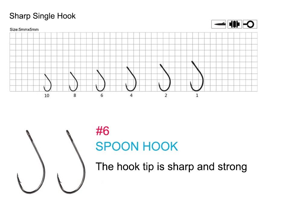 Afila tu experiencia de pesca con nuestro gancho de cuchara #6 diseñado para ganchos nítidos y fuertes