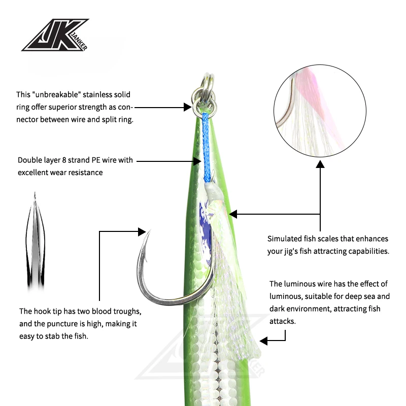 JK LAS-L-anzuelos de pesca de carbono, cebo de seda brillante, línea PE japonesa, aparejos de pesca - imagen 5