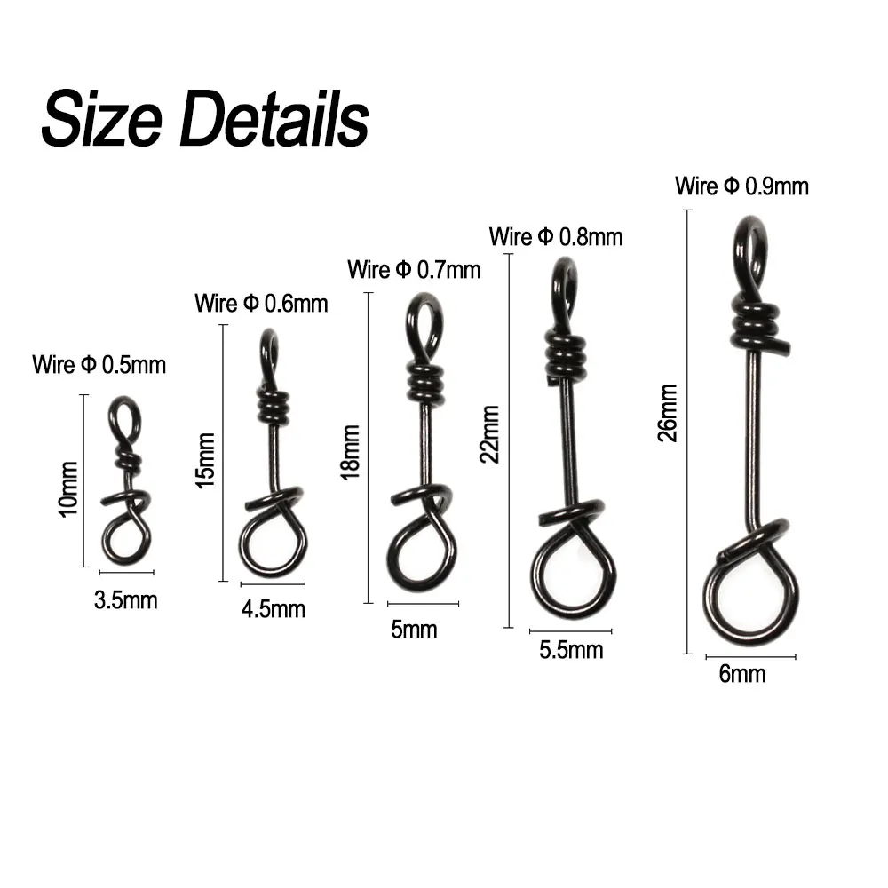 ICERIO 50 Uds Clips de mosca de cambio rápido de acero inoxidable sin nudos conector de señuelo de pesca Terminal de pesca herramienta de aparejos