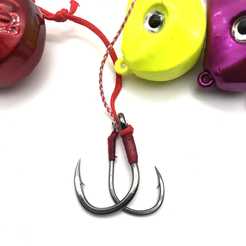 Anzuelos de pesca con cabeza de anzuelo de Metal, anzuelos Mustad con púas de 100g/120g/140g, señuelos de ojos 3D para mar profundo, anzuelos brillantes, lote de 3 unidades - imagen 5