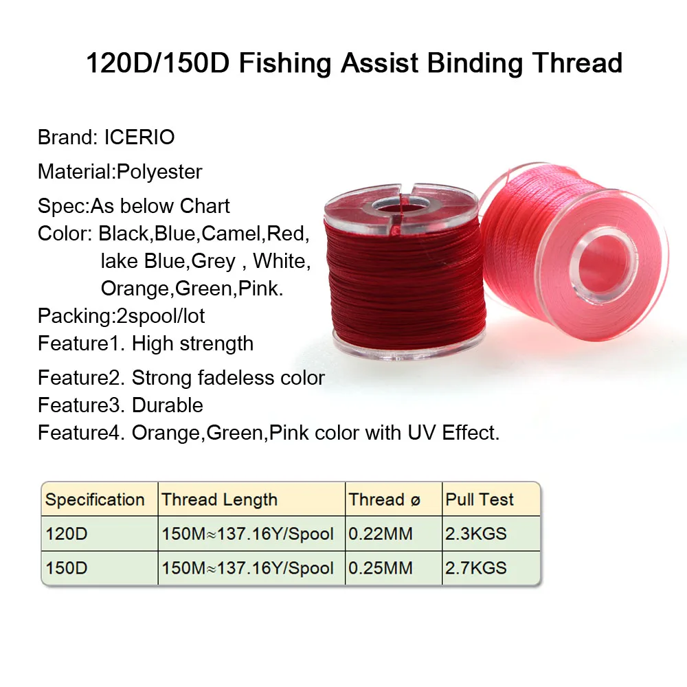 ICERIO-anzuelos de pesca de Jigging lento, herramienta de soporte de bobina de línea de atado de señuelo de agua salada, 300m, 120D, 150D, UV, hilo de encuadernación de asistencia - imagen 2