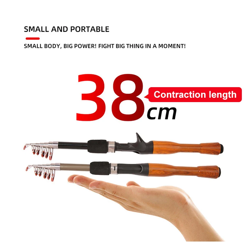 Caña de pescar telescópica de sección corta para todas las aguas, señuelo portátil de carbono, 1,3 M/1,6 M/1,8 M X578G, 38CM - imagen 3