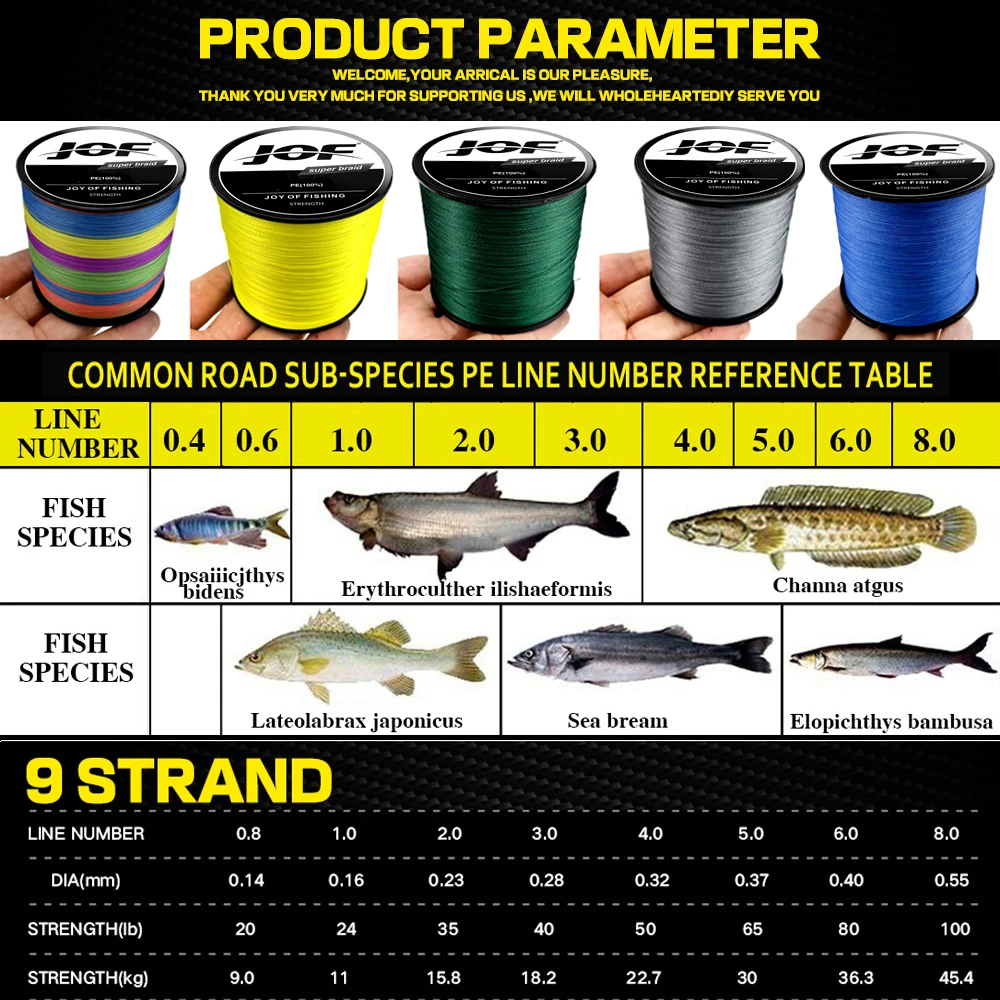 Experimente la emoción de la pesca con nuestras vibrantes líneas de pesca trenzadas JOF de alta calidad, diseñadas para un rendimiento y durabilidad óptimos