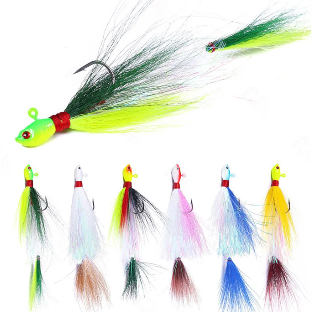 Plantillas Bucktail 7g 10g 14g 21g 28g 42g 56g 82g anzuelo de Metal señuelo de Jigging de agua salada cebo para Mahi Marlin Waho pesca de atún - imagen 3