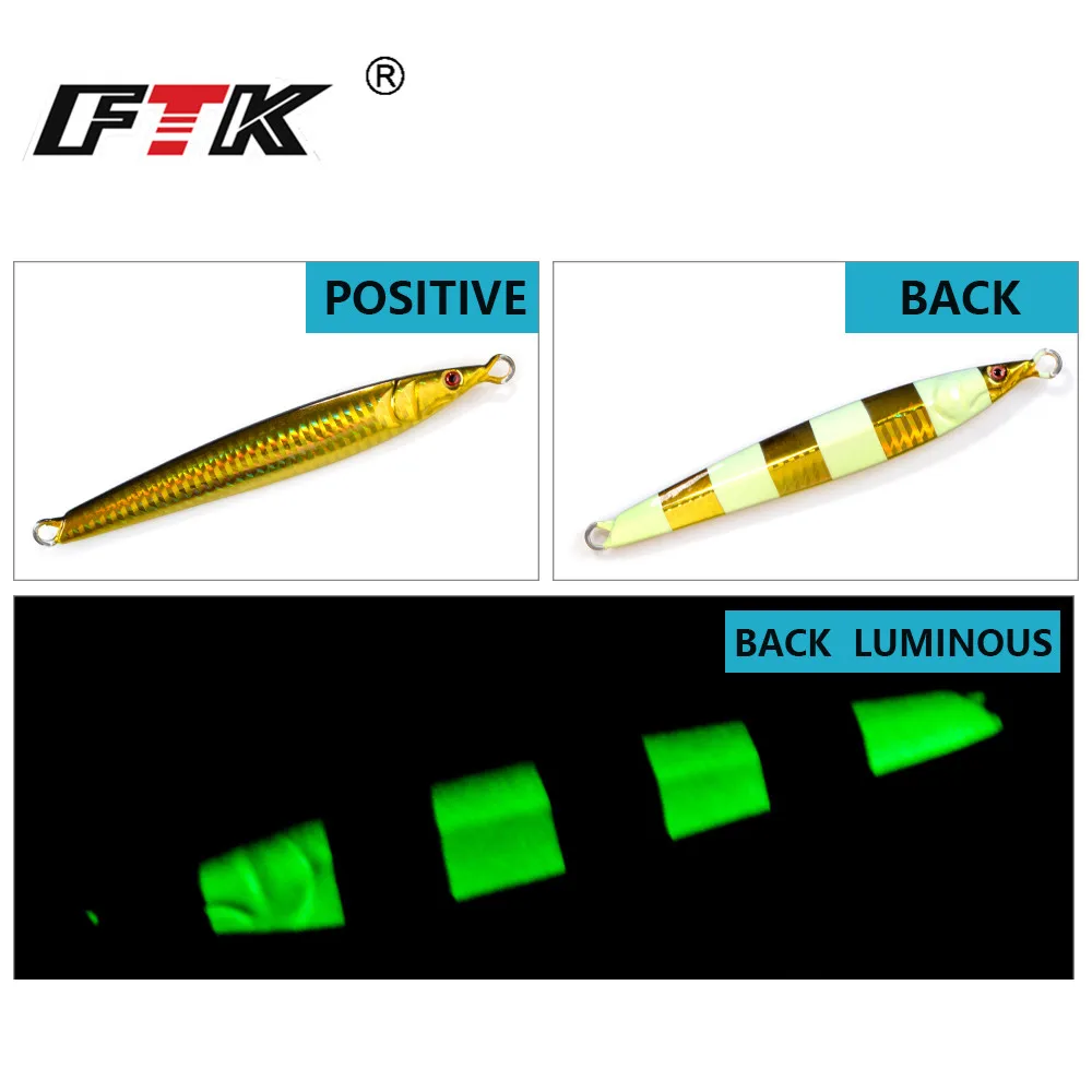 FTK plantilla luminosa señuelo de pesca de mar profundo 100g 120g 150g 200g 250g 300g Metal lento Jigging cebo Artificial duro Señuelos de Pesca - imagen 5