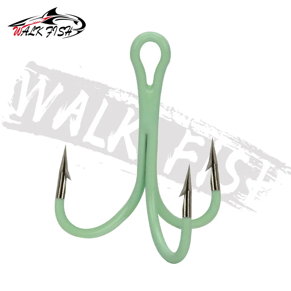 WALK FISH-anzuelos de pesca triples de acero de alto carbono, accesorios de aparejos de mar, ganchos de púas, luminosos, 10 unidades por lote - imagen 5