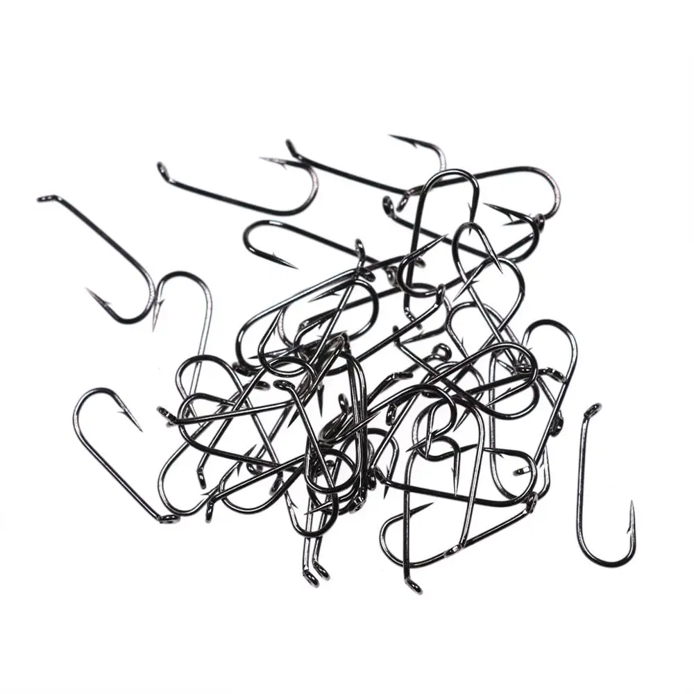 Bimoo 50/100 Uds anzuelo de pesca con mosca seca 2X gancho de ninfa de alambre estándar acabado de níquel negro Material de atado de moscas tamaño 14 16 18 20 22 - imagen 3