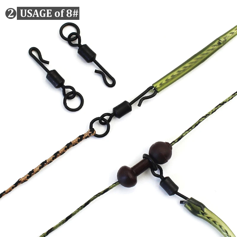 20 piezas giratorios de anillo flexible de cambio rápido con gancho de anillo tamaño Reino Unido 8 y 11 accesorios de pesca de carpa QC Kwik giratorios Chod Ronnie Rig - imagen 3