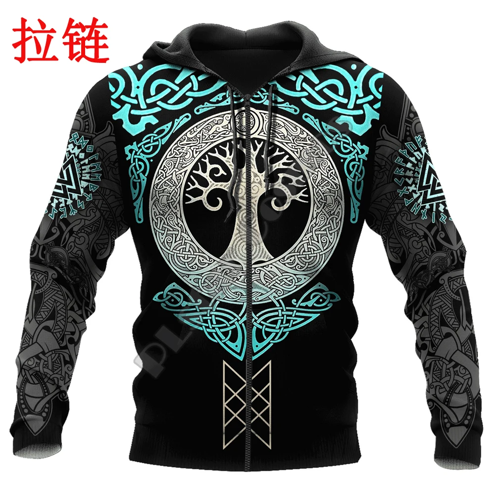 Sudadera con capucha 3D completamente estampada Mjolnir Odin Tattoo para hombre, Sudadera con capucha informal Harajuku, chaqueta de calle, sudaderas con capucha Unisex de otoño KJ696 - imagen 3