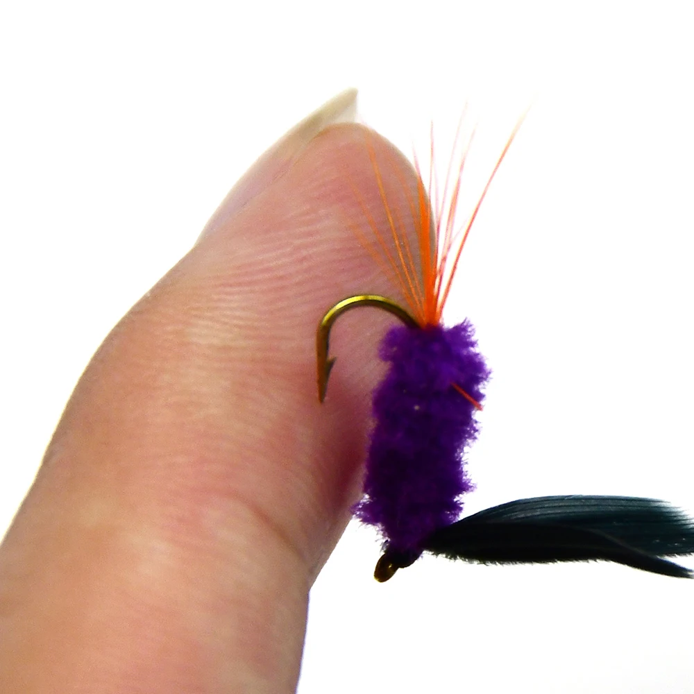 MNFT 10 Uds cuerpo púrpura mosca insecto imitación Artificial ala negra pesca con mosca señuelo cebo - imagen 4