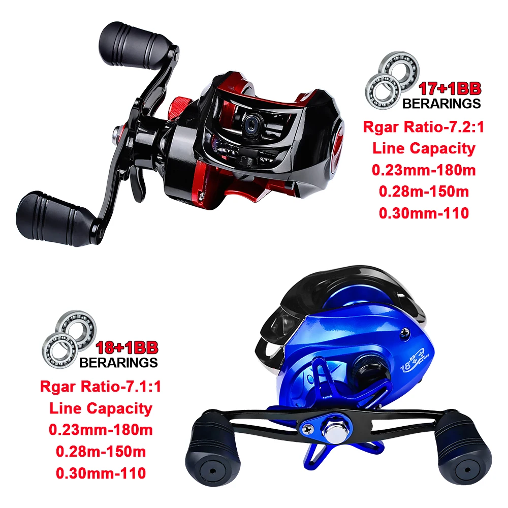 PROBEROS-carrete de pesca Baitcasting, disponible en Color azul y rojo, 18 + 1 rodamientos de bolas, 10KG, rueda derecha e izquierda, nuevo - imagen 3