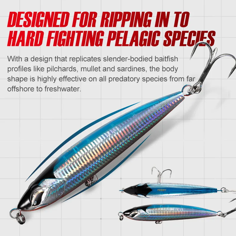 NOEBY-señuelo de pesca Topwater Stickbait, cebo duro Artificial flotante, Wobbler, 160mm, 58g, 190mm, 86g - imagen 5