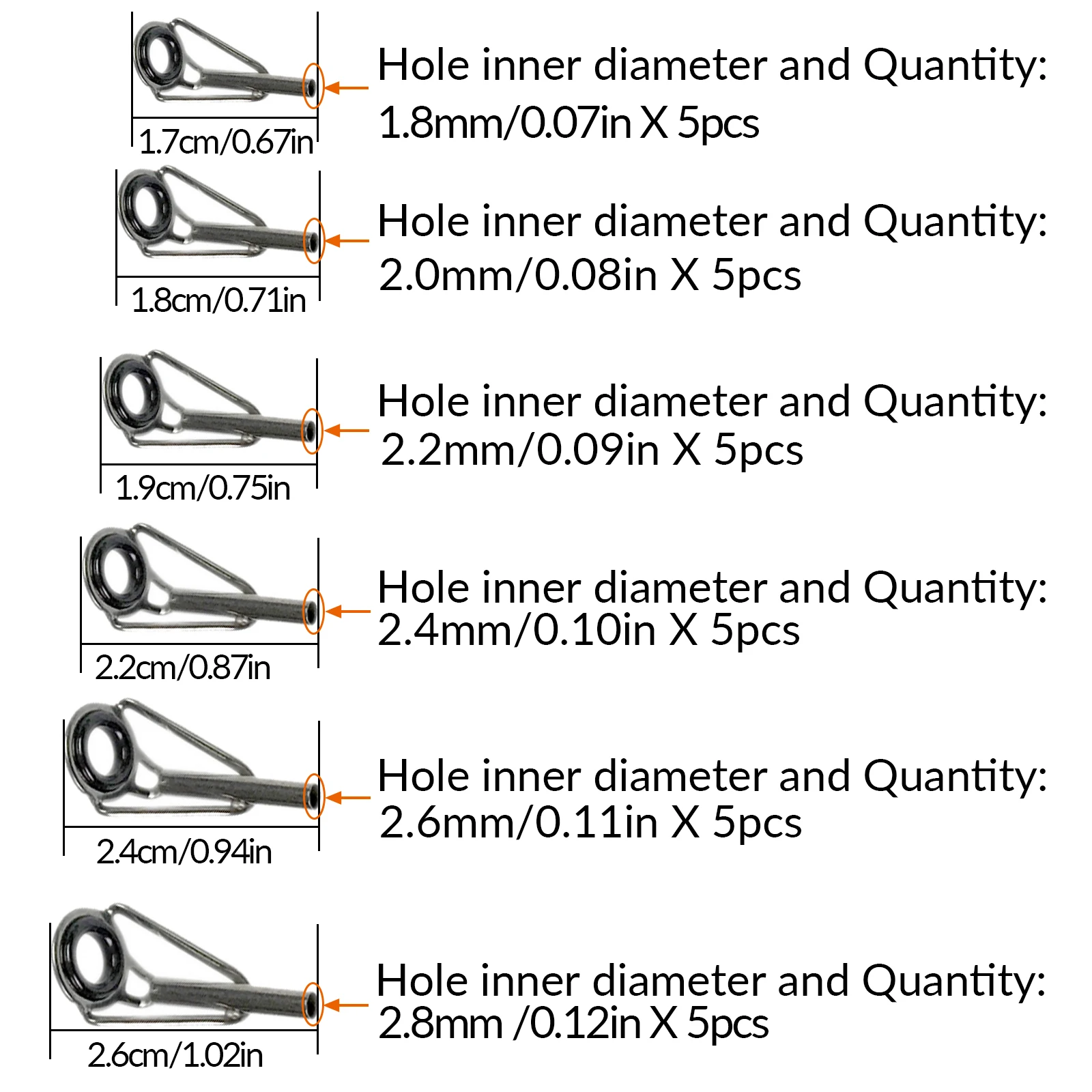 THKFISH 30 Uds puntas de caña de pescar Kit de reparación superior 1,8mm-2,8mm guías de acero inoxidable plateado juego de anillos guía de cañas de pescar reemplazo - imagen 2