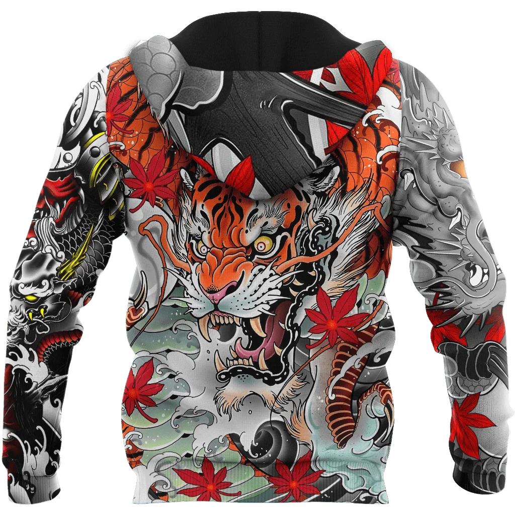 Sudadera con Capucha y Cremallera Estampado 3D Oni y Dragón – Unisex - imagen 2