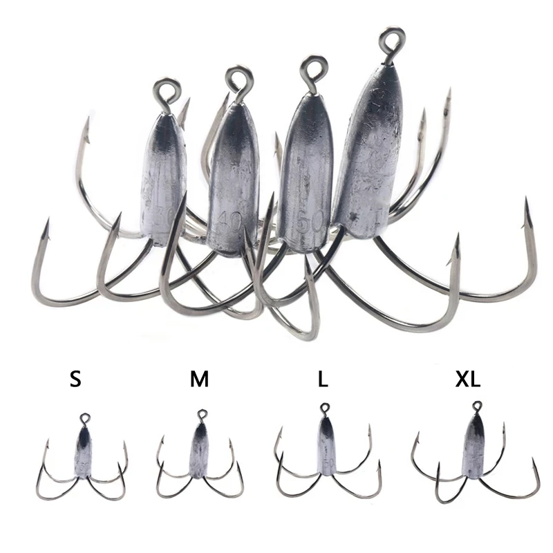 1 Uds 30g 40g 50g 60g cuatro anzuelos de anclaje anzuelos triples de pesca grandes afilados con plomo peso anzuelo aparejos de pesca