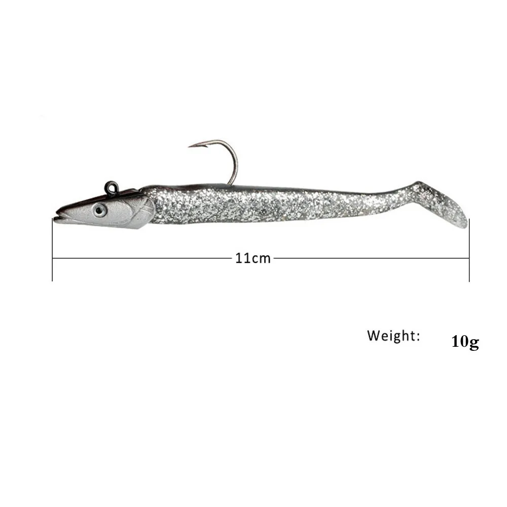 Señuelo tipo anzuelo Wobblers con cabeza de peso de pececillo suave, cebos de silicona de 10g, Swimbait, aparejos de pesca fáciles de brillo, anzuelo de manivela para Lucio, 5 uds. - imagen 2