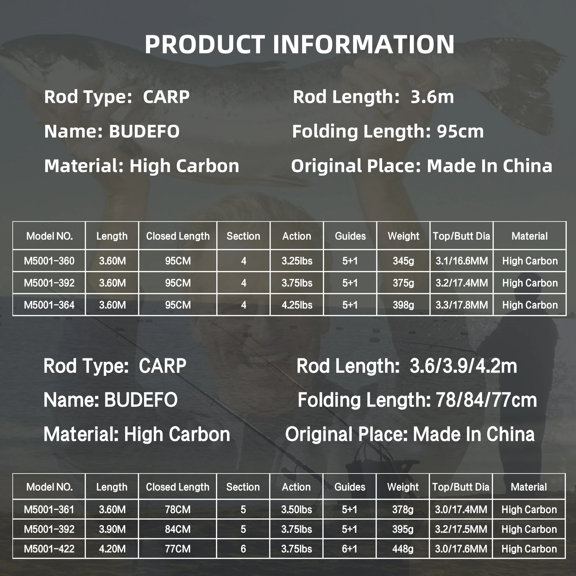 MIFINE-caña de pescar BUDEFO para carpa, 3,25/3,50/3,75/4.25LBS, 3,6/3,9/4,2 M, caña giratoria de carbono, caña dura para lanzar Surf, 80-160M - imagen 2