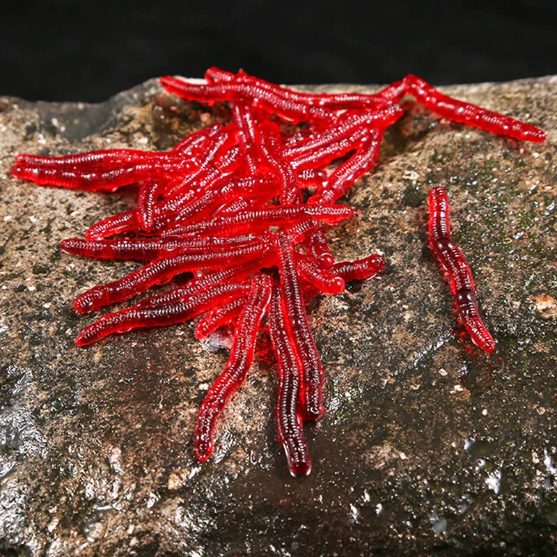 Señuelo suave de gusano rojo, cebo de silicona realista con olor a gusano de tierra, camarón Artificial, aditivo, aparejos de pesca de carpa y lubina, 50 o 100 Uds. - imagen 3