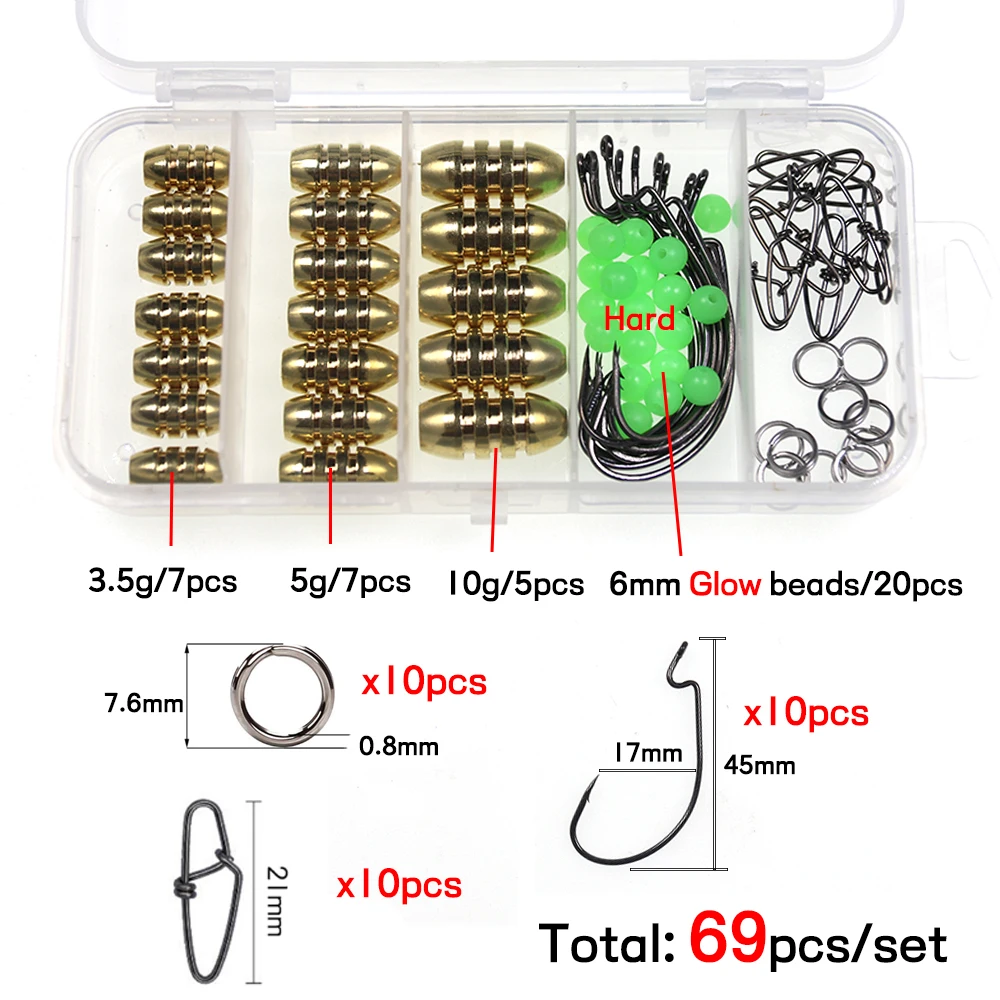 Bimoo Carolina/Texas Rig amplia brecha gusano anzuelo bala cobre plomo/peso luminosa cuentas rápido emerillones de pesca caja conjunto - imagen 4