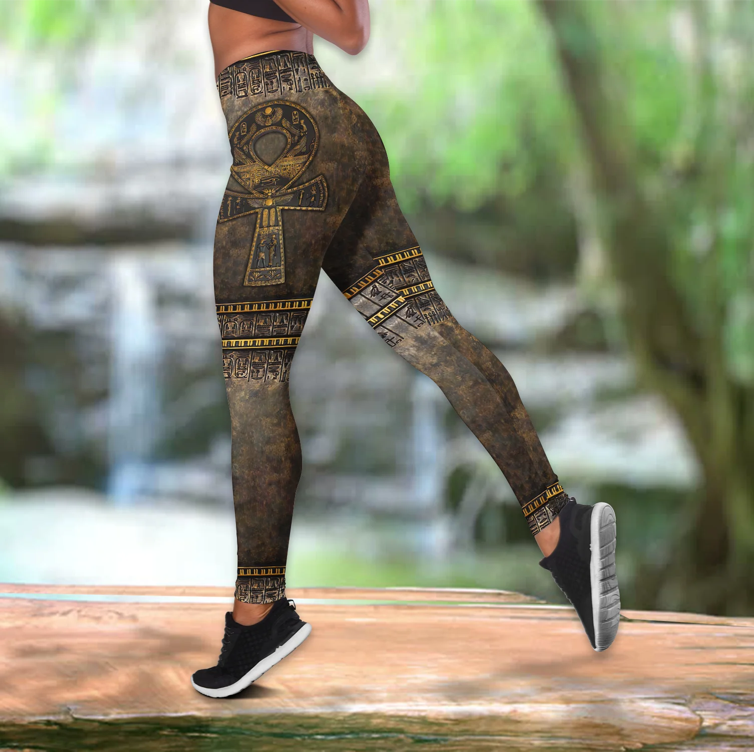 Ankh-Conjunto de camiseta sin mangas y Leggings con estampado 3D del Antiguo Egipto para mujer, mallas largas para Fitness, pantalones de Yoga, LKB-27 - imagen 3