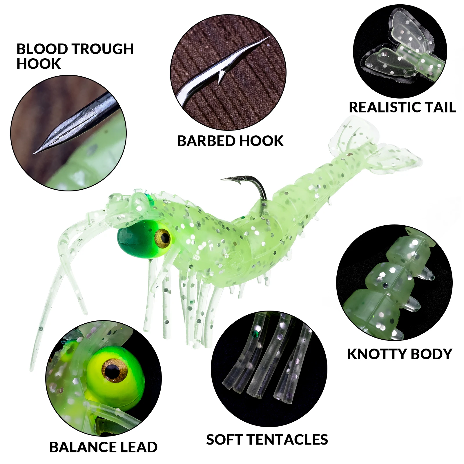 Señuelo suave de camarón luminoso, cebo Artificial de silicona brillante con anzuelos, accesorios para aparejos de pesca, 7g, 8,5g, 10,5g, 17,5g, 21g, 1 ud. - imagen 3