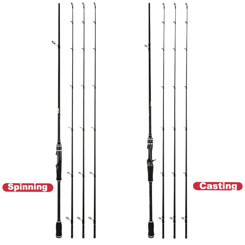 Caña fibra carbono ML/MH para spinning y baitcasting 2 tramos