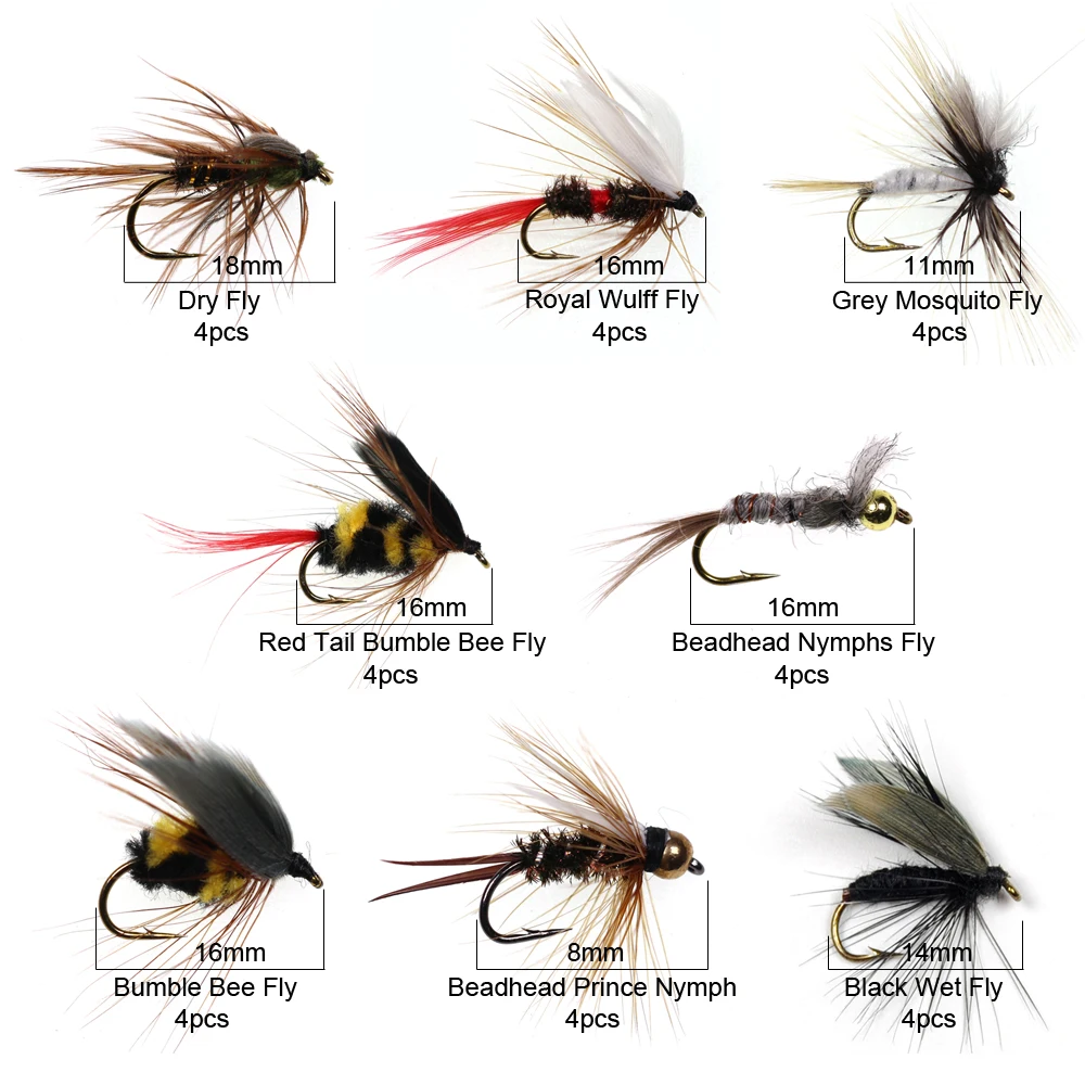 ICERIO-señuelo de pesca con mosca, conjunto de moscas de Ninfa, trucha, en seco/húmedo, con caja, 32 unids/caja