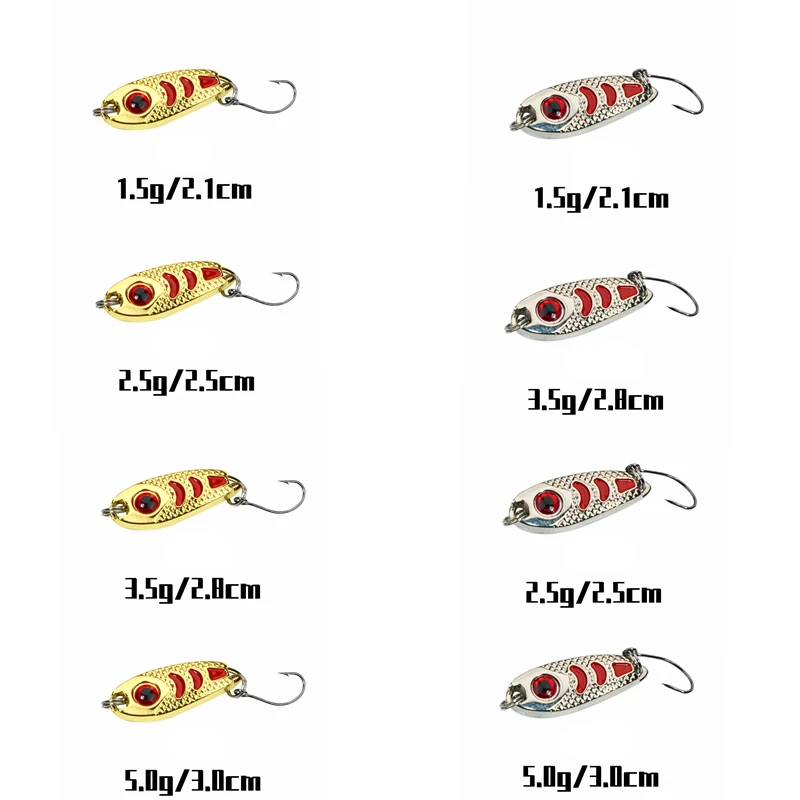 1 Uds Mini señuelo de Metal 1,5g 2,5g 3,5g 5g cebo duro punto rojo luminoso aparejos de pesca con mosca Wobblers Isca pesca con cuchara Artificial - imagen 4