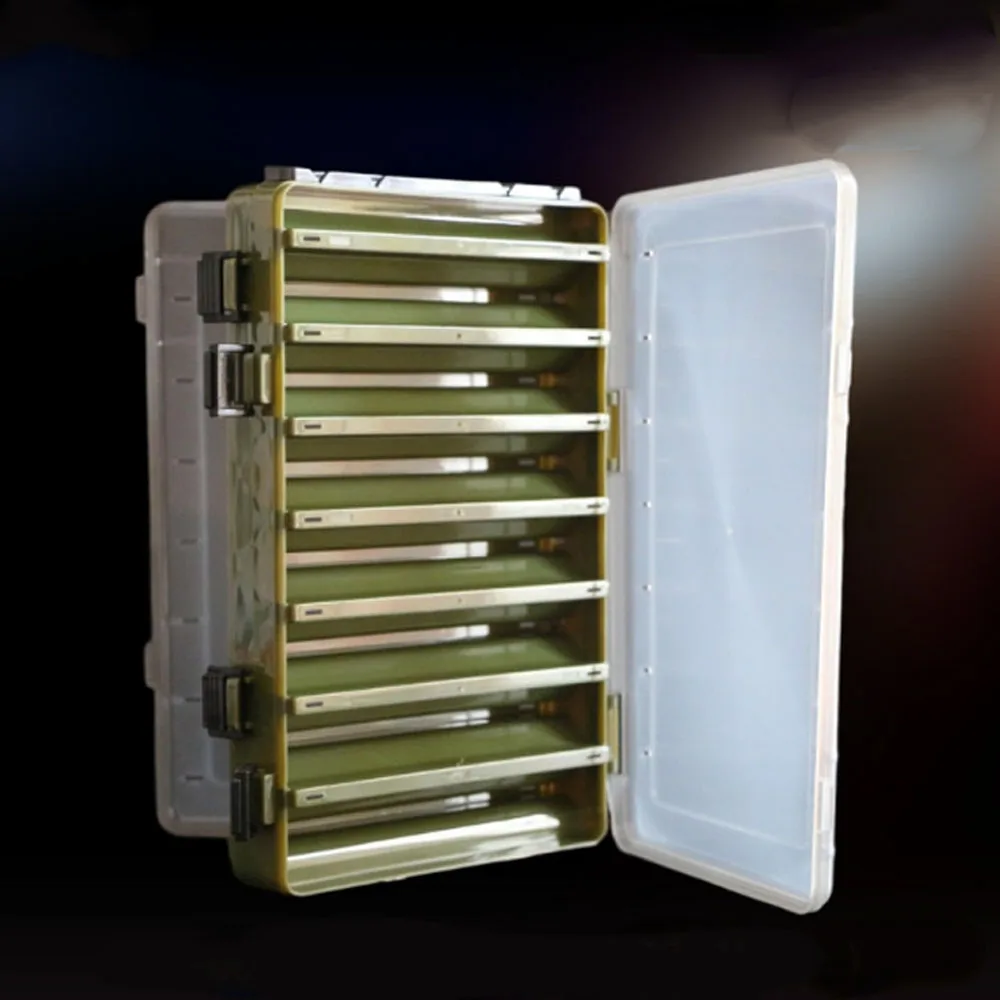 Caja de aparejos de Pesca para cebos, cajas de señuelos de plástico abiertas de doble cara, contenedor de resistencia de 14 compartimentos, juego de herramientas de Pesca - imagen 5