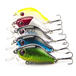 Juego de Señuelos de Pesca de pececillos de colores mezclados, cebos flotantes Wobbler con anzuelos triples, aparejos de pesca, Kit de cebo duro de manivela, 5 unids/lote