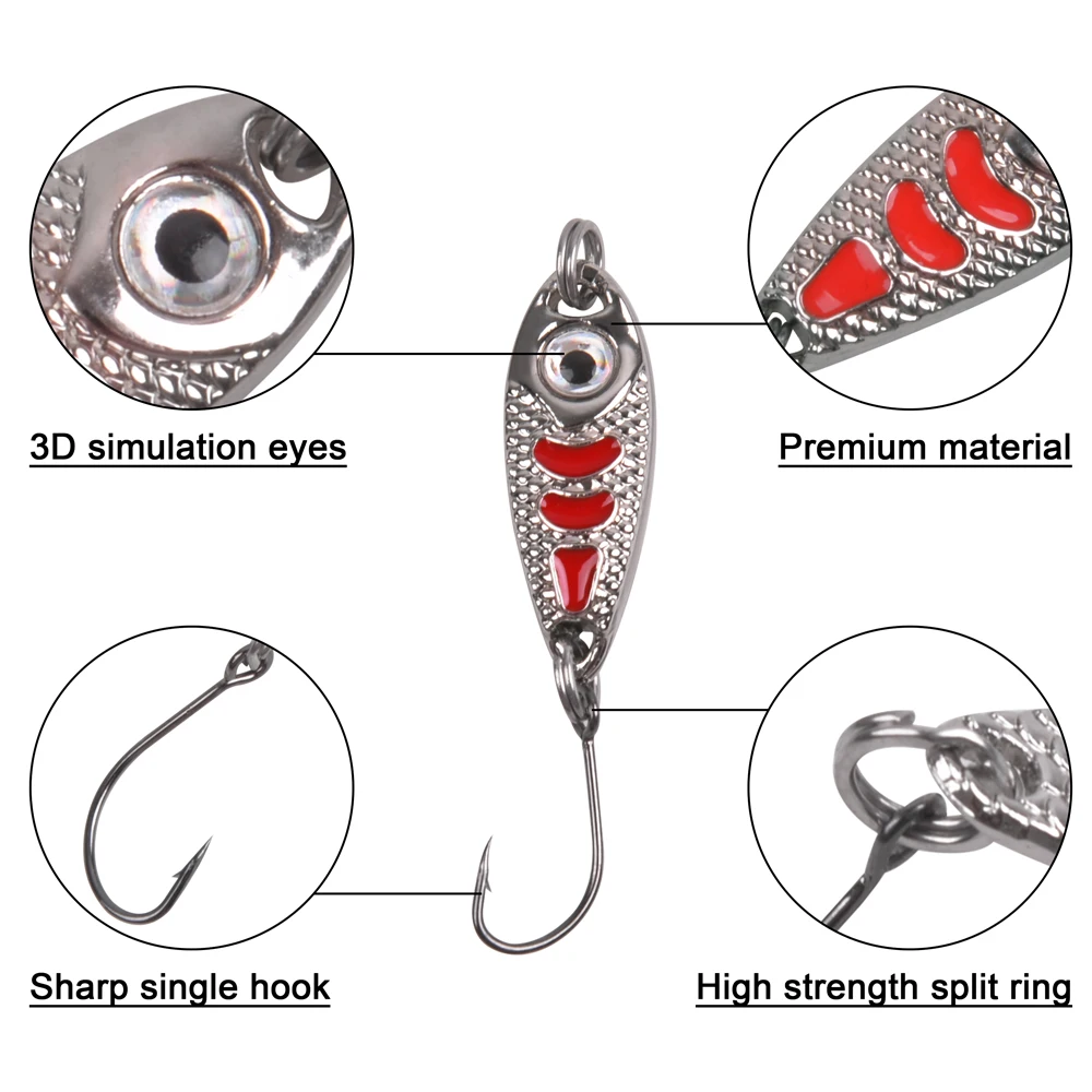 Juego de señuelos de cuchara de pesca, cebos de Metal duro con gancho único afilado para trucha, perca, señuelo de cebo Artificial Walleye, 12 uds./24 uds. - imagen 3
