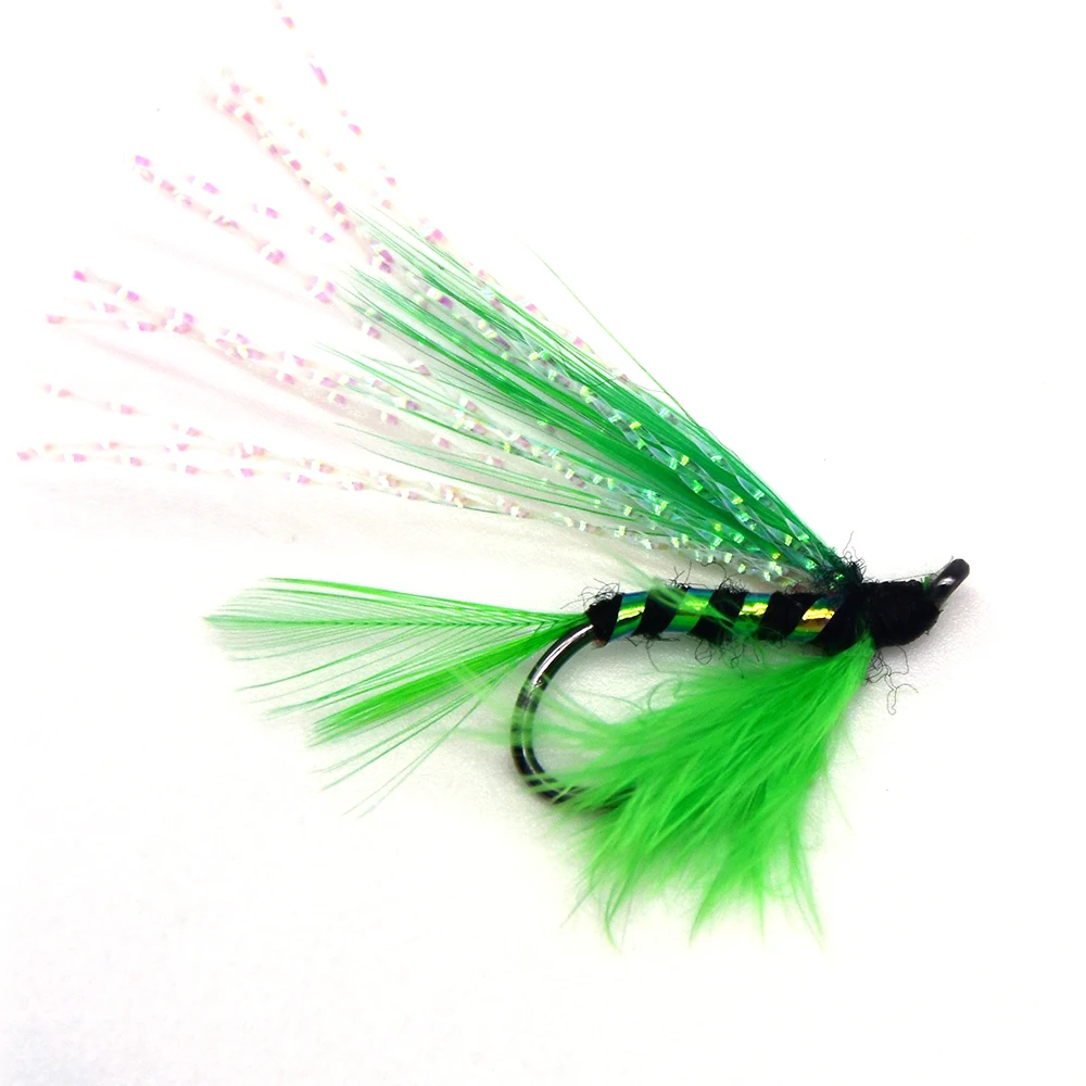 MNFT 10 piezas 6 #   Cabido negro verde Flash Streamer mosca trucha espinillas pesca moscas anzuelo pez señuelo - imagen 2