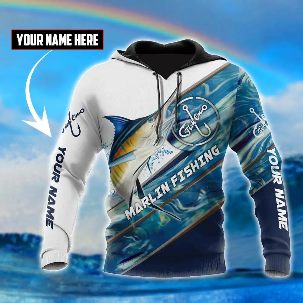 Nombre personalizado Marlin Fishing camo diseño 3D impreso hombres Sudadera con capucha y sudadera otoño Unisex cremallera sudaderas con capucha ropa deportiva Casual KJ846 - imagen 2