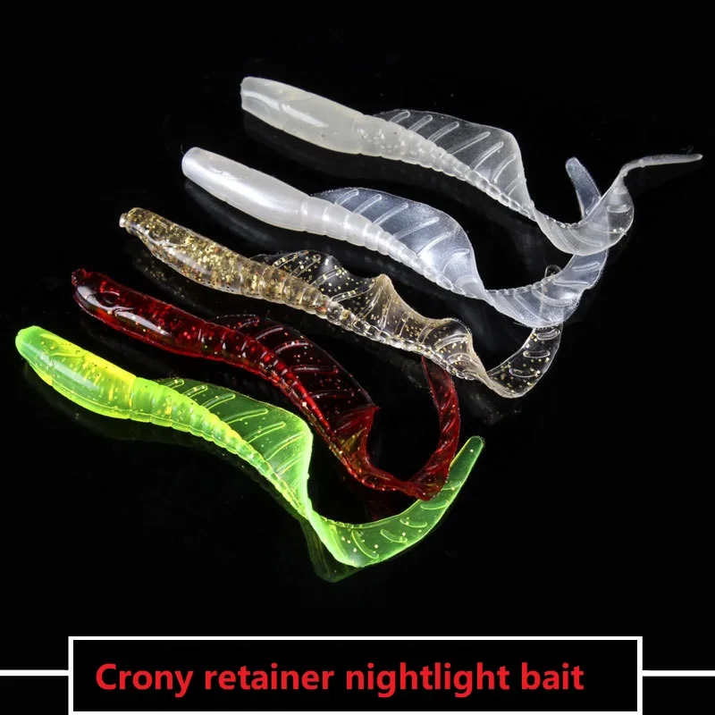 5 unids/lote cola de bobinado largo cebo suave luminoso Gel de sílice Artificial trucha Crankbait pesca gusano falda con luz nocturna cebo falso - imagen 2