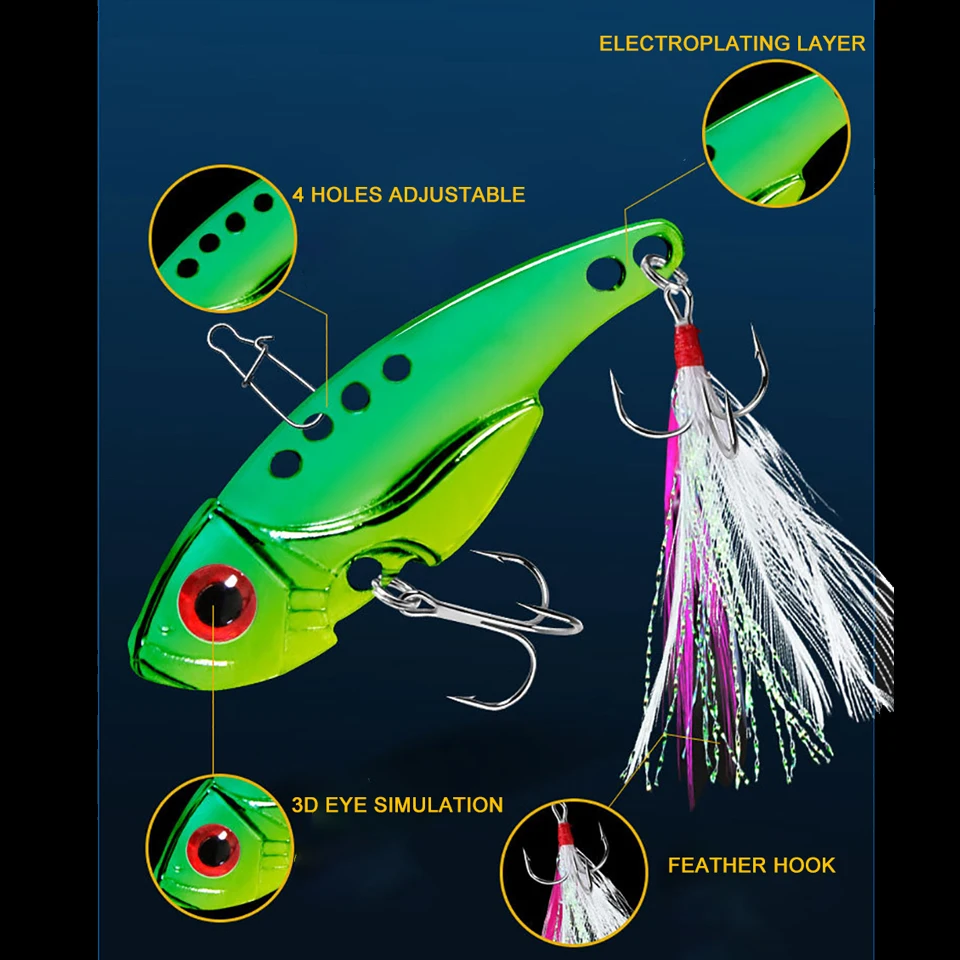 Señuelo de vibración VIB de 7g/12g, cebo de Metal de tiro largo, capa completa de hielo de invierno, VIB con peludo de tres ganchos, herramientas de pesca, 1 Uds. - imagen 2