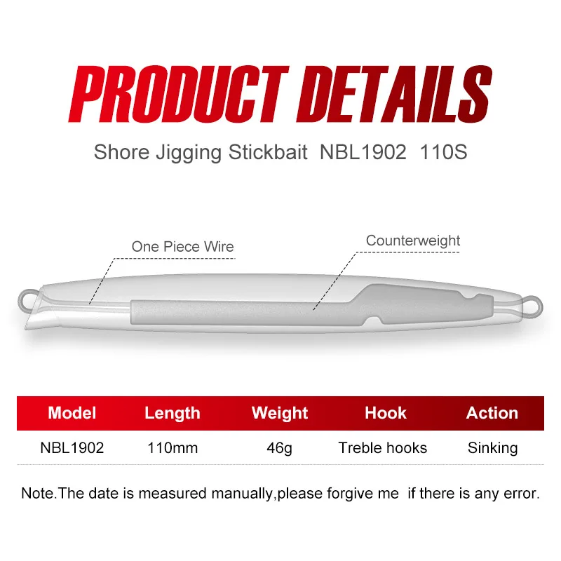 Noeby-señuelo de pesca de lápiz que se hunde, 110mm, 46g, Stickbait, Vertical, Jigging, Wobblers, cebo duro de fundición larga para pesca en el mar - imagen 2