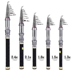 Mini caña de pescar telescópica de fibra de carbono, aparejos de pesca de mar, 1,3-2,7 m