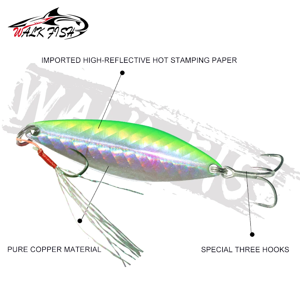WALK FISH-señuelo de Metal hundido, cuchara giratoria, Señuelos de pesca, 3,5g, 5g, 7g, 11g, 14g, 18g, Wobblers, cebos duros, gancho de pluma de cobre, 1 Uds. - imagen 3