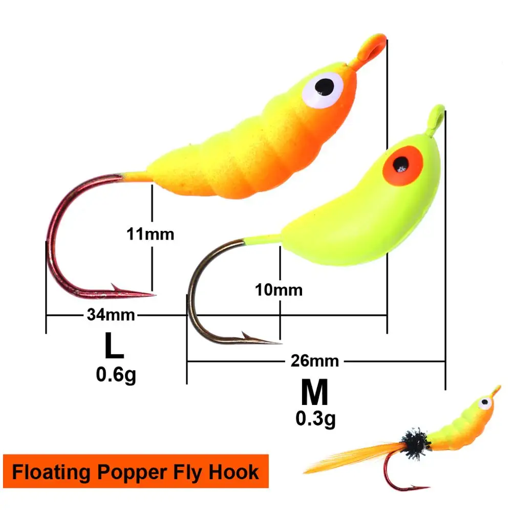 Bimoo 5 piezas de espuma dura Popper Fly Head con # 2 # 1/0 gancho seco lubina trucha mosca flotante pesca Popper moscas gancho