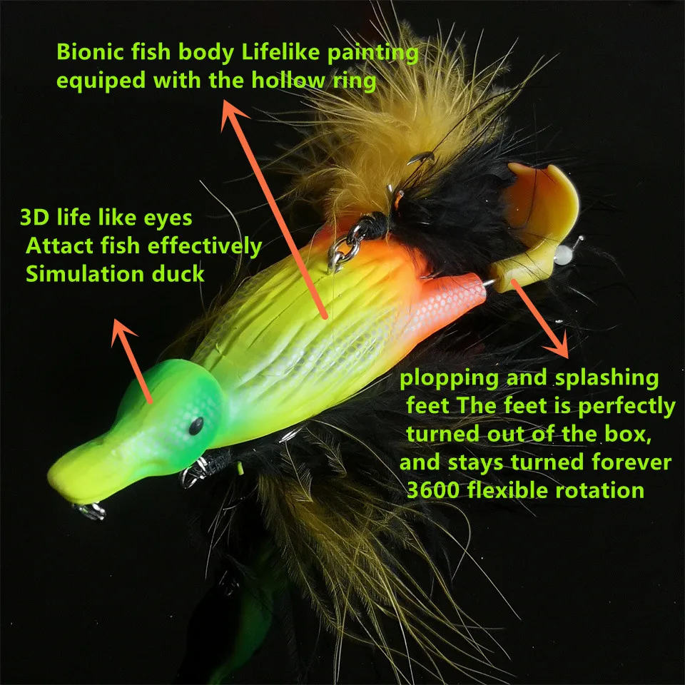 Swolfy-señuelo de pesca de pato, 3 piezas, 105MM, 29g, Whopper de agua superior, Wobblers ABS, cebo Artificial con Plopping y salpicaduras de pies - imagen 3