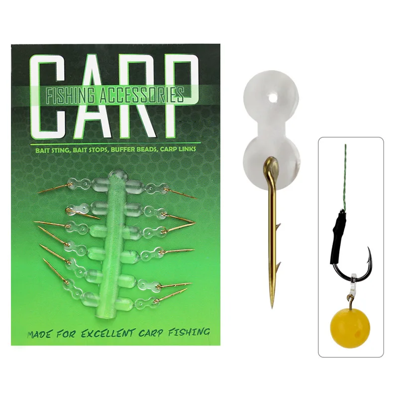 Accesorios de pesca de carpa, gancho recto con púas, anillo de goma de silicona, cebo suave, cebos para picaduras, topes, eslabones de cuentas amortiguadoras - imagen 5