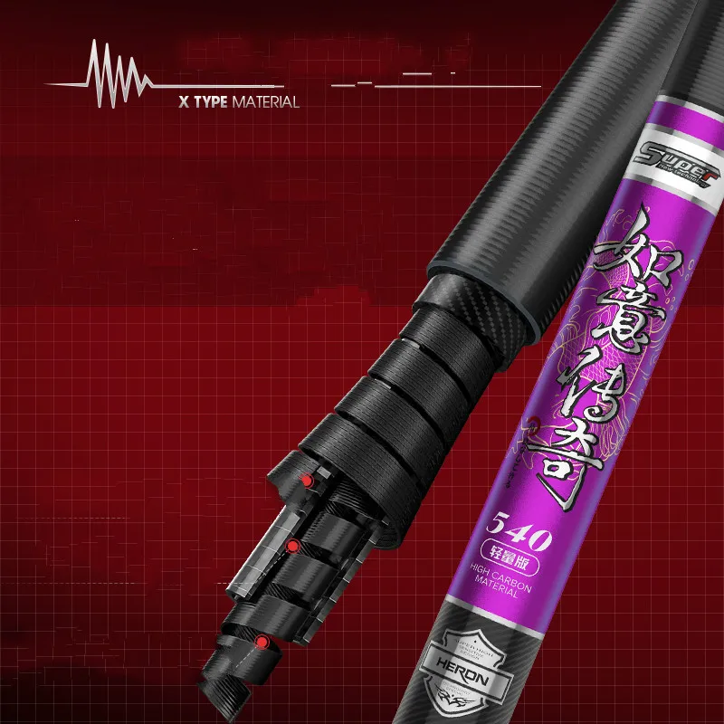 Caña De pescar De fibra De carbono para carpa, caña De pescar superdura De Taiwán De 3,6 m-7,2 m, 60T, negra - imagen 3