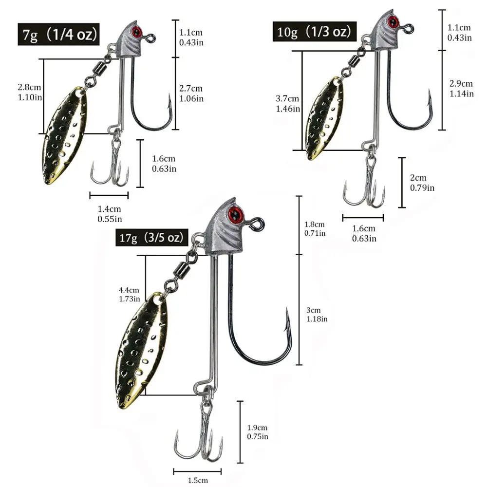 1 Uds anzuelo de pesca con cabeza de anzuelo cuchara de Metal 7g 10g 17g ojos 3D cabezas de pescado anzuelos de púas para gusano blando - imagen 2