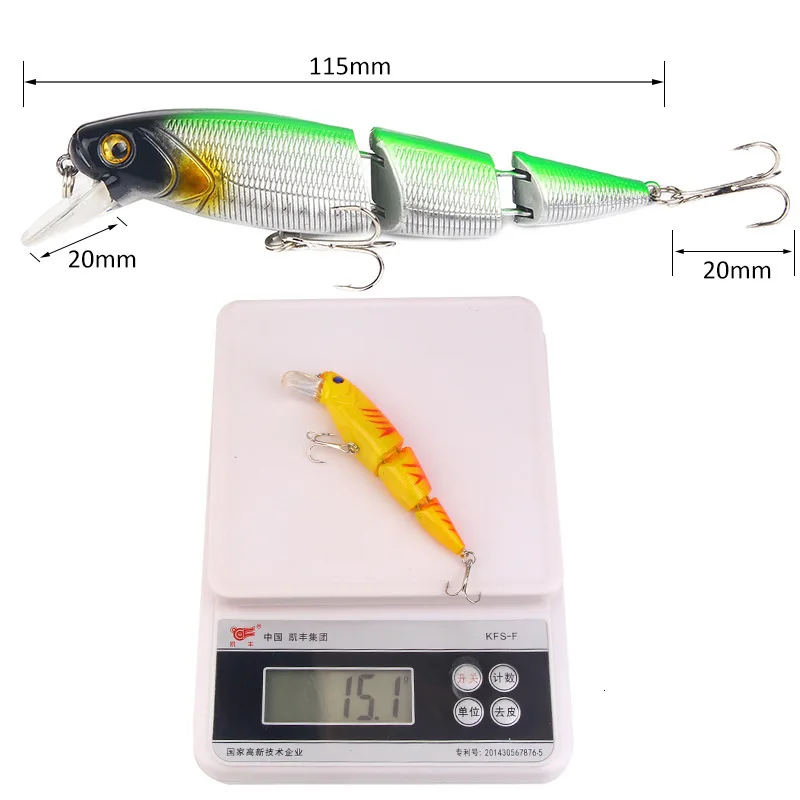 Swimbait-señuelo de pesca de pececillo, cebo de tres secciones, peso de 11,5 cm/15g, señuelo de lubina holográfica Jerkbait Mino Swim Bait, señuelos de agua salada - imagen 5
