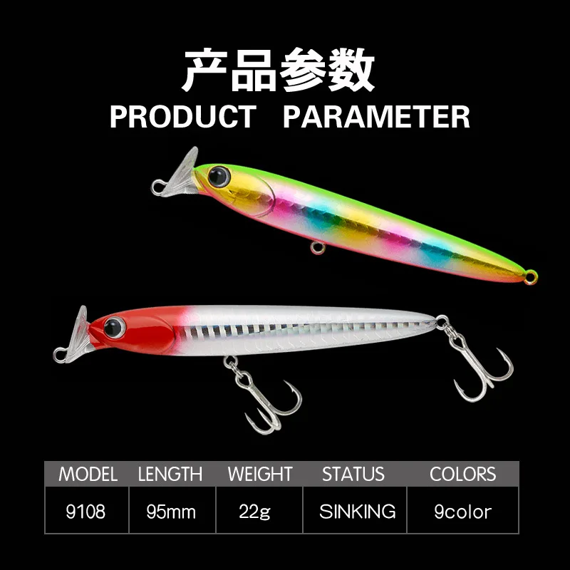 Señuelo de pesca de pececillos, cebo duro que se hunde, ojos 3D, anzuelo triple, aparejos de pesca de calidad japonesa, 95mm, 22g, nuevo, 2021 - imagen 3