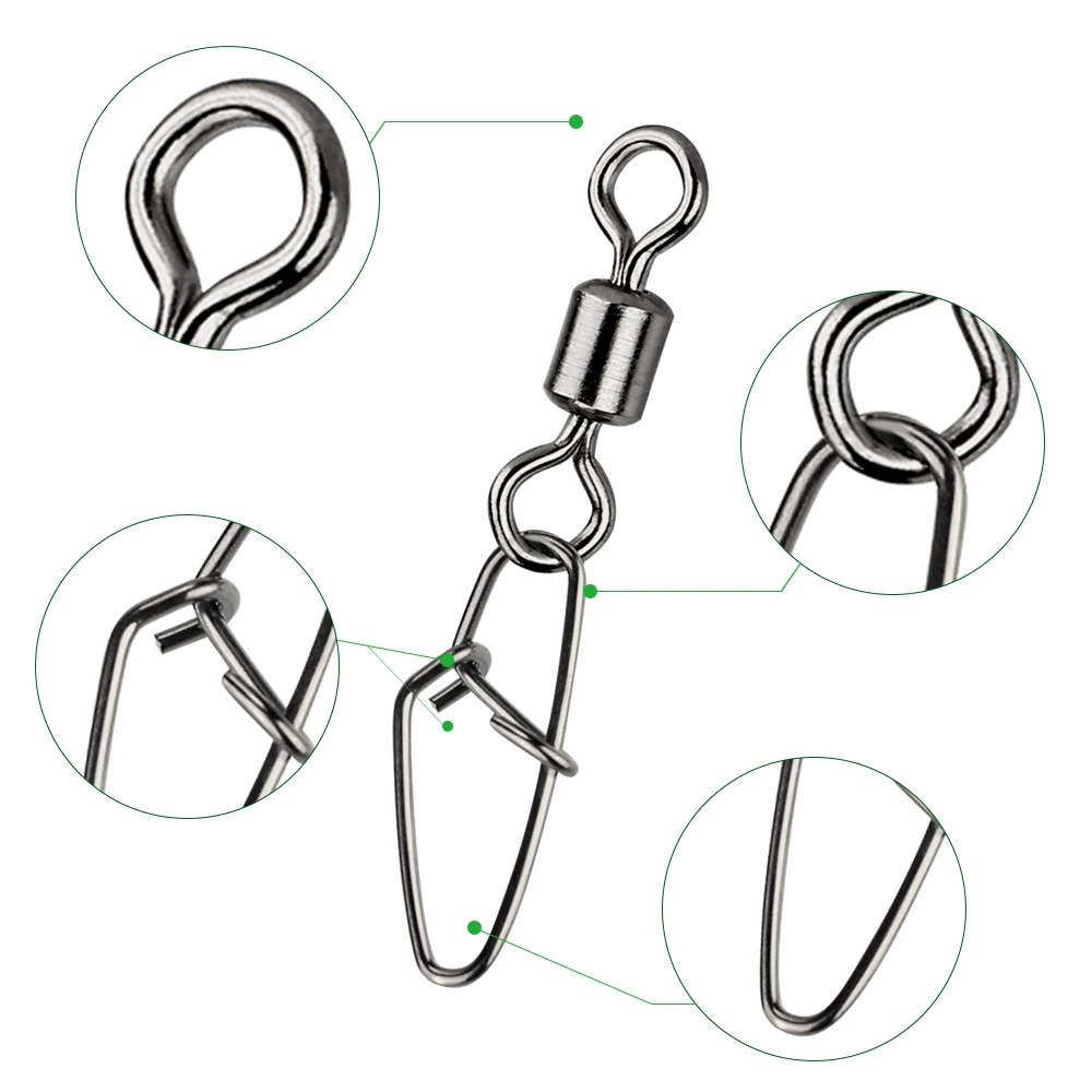 DNDYUJU-Pin conector de pesca, 50 piezas, 6 #-14 #, rodamiento de acero rodante, señuelo de anzuelo de pesca, accesorios de conversión americana - imagen 4
