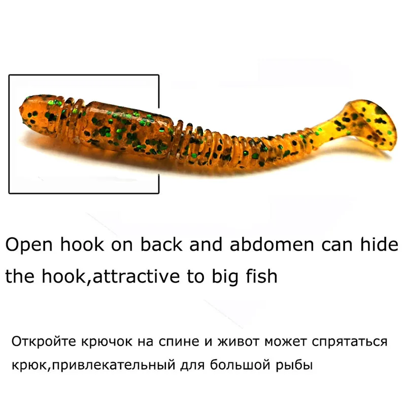 50 Uds. Plantilla de gusano de cola en T falso/carpa/artificial/silicona/cebo suave para aparejos de pesca/Wobbler/señuelo con olor a sal Vibrotail Swimbait - imagen 5