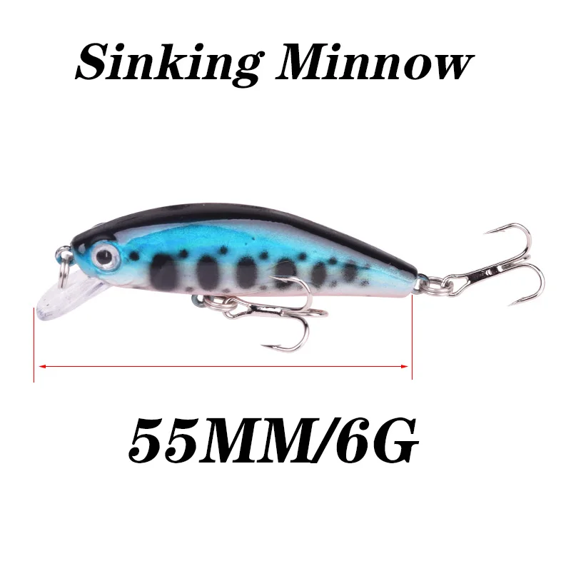 Wobblers de hundimiento, Señuelos de Pesca de Minnows de 5,5 cm, 6g, Crankbait a rayas, cebo duro Artificial, carpa, lubina, SwimBait, aparejos de plantilla para Pesca, 1 ud.