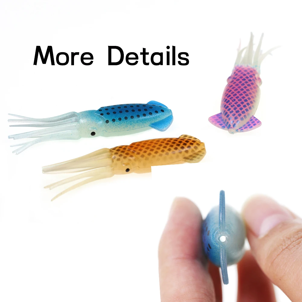 Elllv-anzuelo de calamar luminoso, cebo Artificial de pulpo, faldas suaves para pesca en agua salada, 8cm/5,3g, 3 unids/bolsa, 6 colores - imagen 4